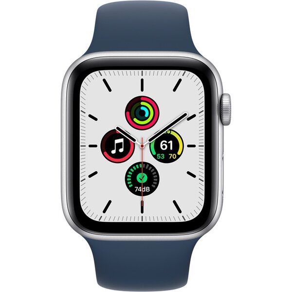 Apple Watch SE Cellular 40mm stříbrné s hlubokomořsky modrým sportovním řemínkem
