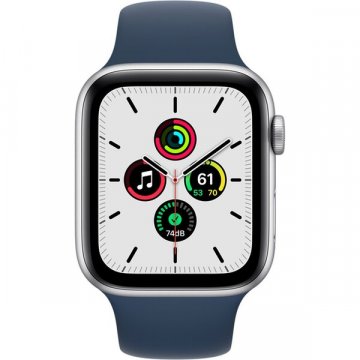 Apple Watch SE GPS 40mm stříbrné s hlubokomořsky modrým sportovním řemínkem
