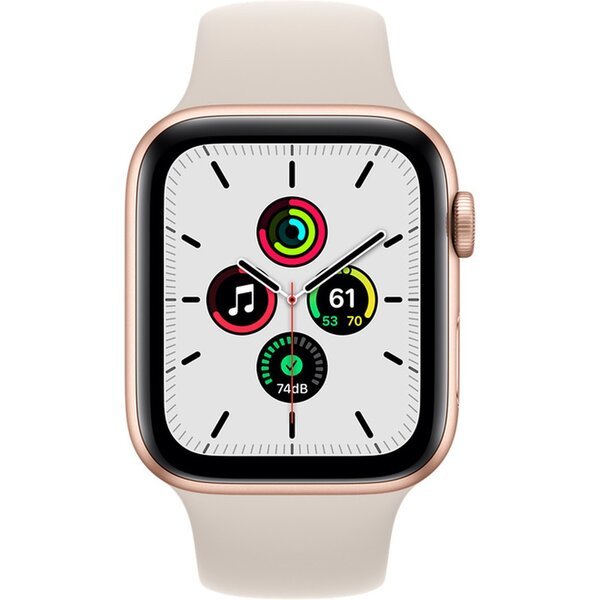 Apple Watch SE Cellular 44mm zlaté s hvězdně bilým sportovním řemínkem