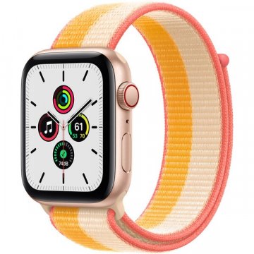 Apple Watch SE Cellular 40mm zlaté s oranžovožlutým/bilým provlékacím řemínkem