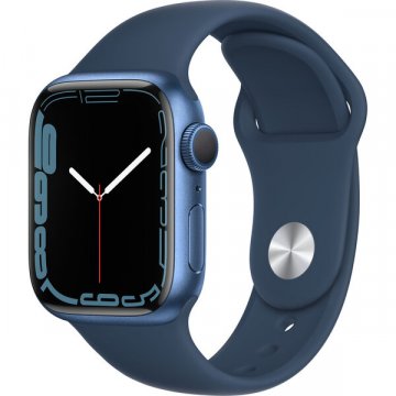 Apple Watch Series 7 GPS 45mm modrý hliník s modrým sportovním řemínkem