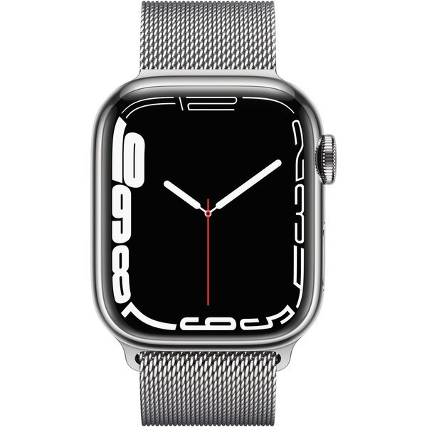 Apple Watch Series 7 Cellular 45mm stříbrná ocel se stříbrným milánským tahem