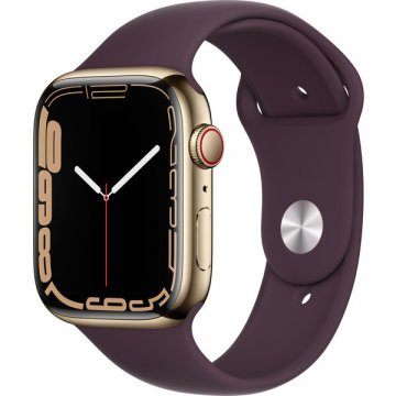 Apple Watch Series 7 Cellular 41mm zlatá ocel s tmavě višňovým sportovním řemínkem