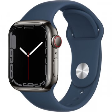 Apple Watch Series 7 Cellular 41mm grafitová ocel s hlubomořský modrým sportovním řemínkem