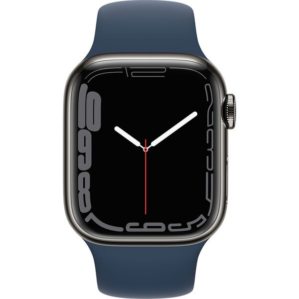 Apple Watch Series 7 Cellular 45mm grafitová ocel s hlubomořský modrým sportovním řemínkem