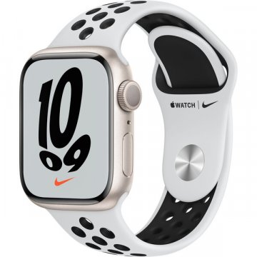 Apple Watch Series 7 GPS 45mm Nike bílý hliník s platinovým/černým sportovním řemínkem