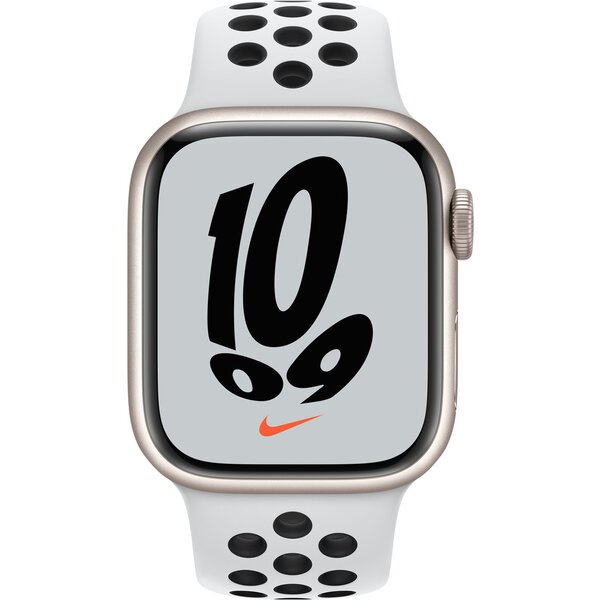 Apple Watch Series 7 Cellular 45mm Nike bílý hliník s platinovým/černým sportovním řemínkem