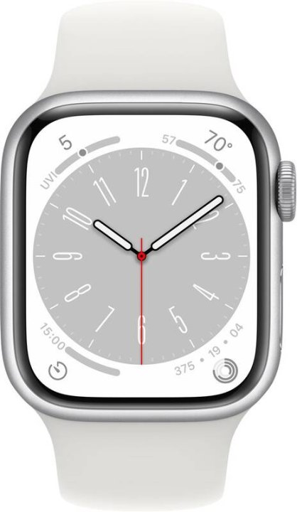 Apple Watch Series 8 Cellular 41mm stříbrný hliník s bílým sportovním řemínkem