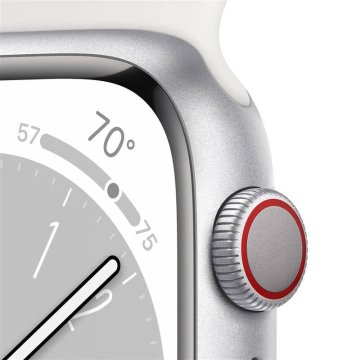 Apple Watch Series 8 Cellular 41mm stříbrný hliník s bílým sportovním řemínkem