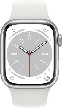 Apple Watch Series 8 Cellular 45mm stříbrný hliník s bílým sportovním řemínkem