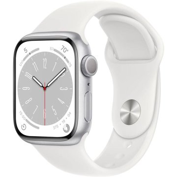 Apple Watch Series 8 GPS 45mm stříbrný hliník s bílým sportovním řemínkem