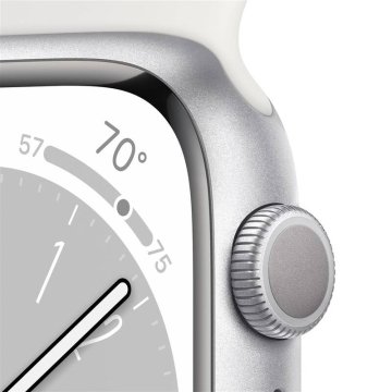 Apple Watch Series 8 GPS 45mm stříbrný hliník s bílým sportovním řemínkem
