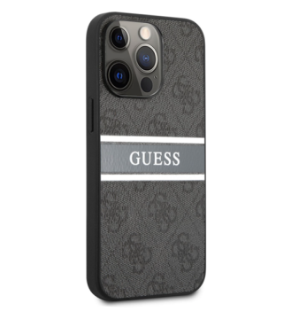 Guess PU 4G Printed Stripe kryt na iPhone 13 Pro šedý