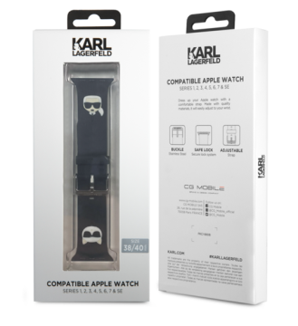 Karl Lagerfeld Karl and Choupette řemínek pro Apple Watch 38/40/41mm  - černý