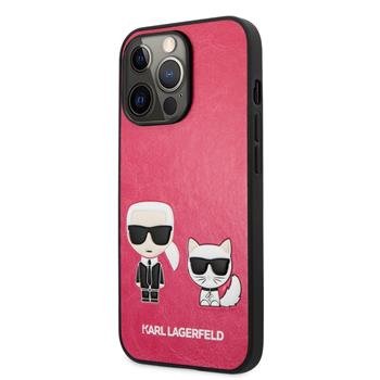 Karl Lagerfeld and Choupette PU Leather Zadní Kryt pro iPhone 13 Pro Fuchsia