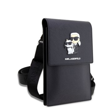 Karl Lagerfeld Saffiano Metal Logo NFT Wallet Phone Bag Black