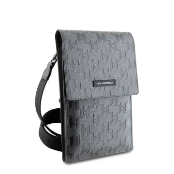 Karl Lagerfeld Saffiano Monogram Wallet Phone Bag Silver
