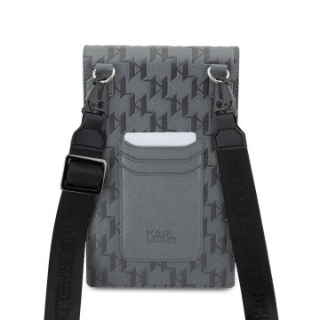 Karl Lagerfeld Saffiano Monogram Wallet Phone Bag Silver