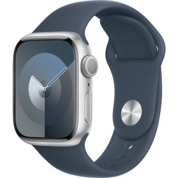 Apple Watch Series 9 GPS 45mm stříbrný hliník s bouřkově modrým sportovním řemínkem M/L