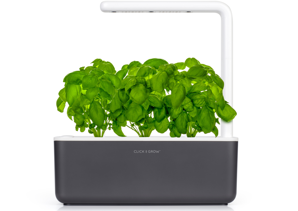 Click and Grow Smart Garden 3 chytrý květináč + 3ks kapslí se semínky bazalky, šedý