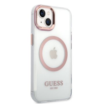 Guess Transparent MagSafe pro iPhone 14 Plus růžový