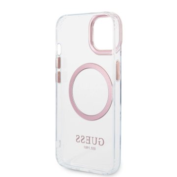 Guess Transparent MagSafe pro iPhone 14 Plus růžový