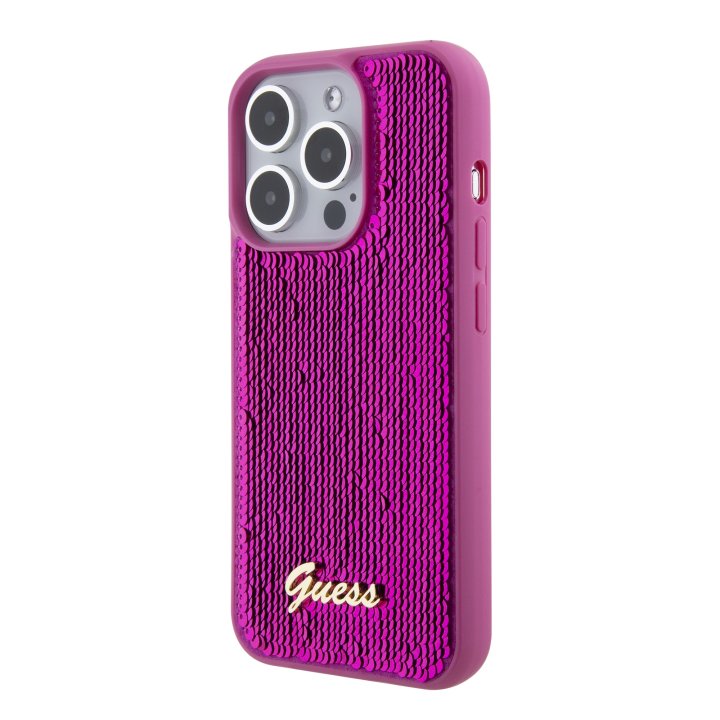 Guess Sequin Script Logo Zadní Kryt pro iPhone 15 Magenta