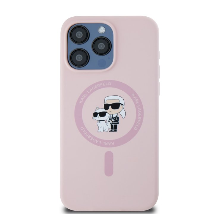 Karl Lagerfeld Liquid Silicone Karl and Choupette Magsafe Kryt pro iPhone 14 Pro Pink