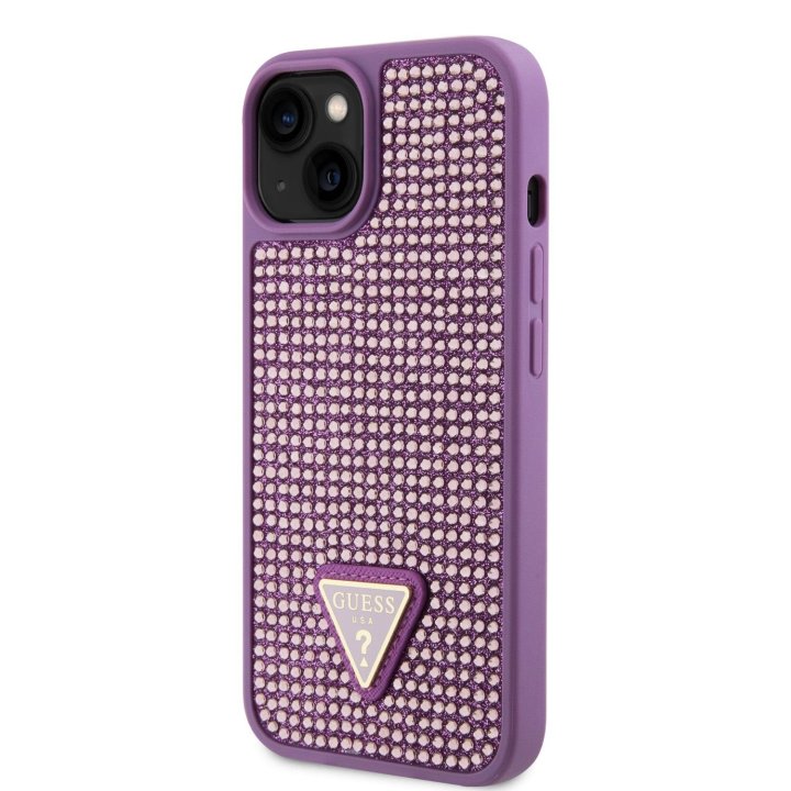 Guess Rhinestones Triangle Metal Logo Kryt pro iPhone 13 Purple